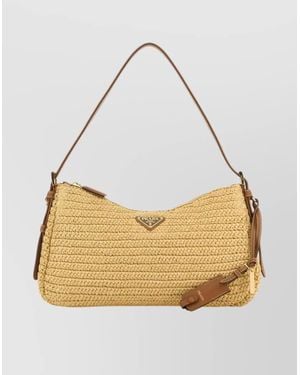 Prada Large Aimée Raffia Shoulder Bag - Natural