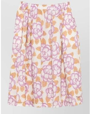 Marni Ramie Skirt Elasticated Banjo Floral Pleated - Pink