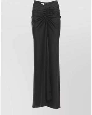 ANDAMANE Satin Ruched Skirt Front Drape Maxi - Black