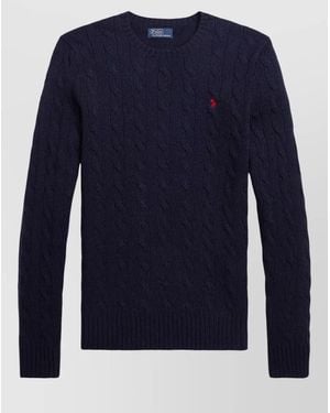 Polo Ralph Lauren Cable Jumper Pullover Ribbed Cuffs Hem - Blue