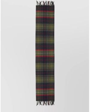 Barbour Tartan Patchwork Scarf Fringed Edges - White