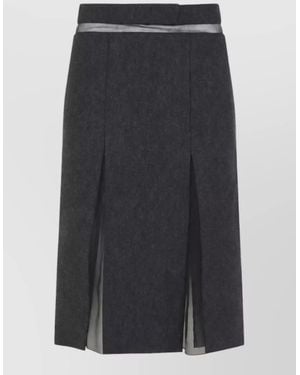 Prada Virgin Wool Pleated Knee-Length Pencil Skirt - Gray