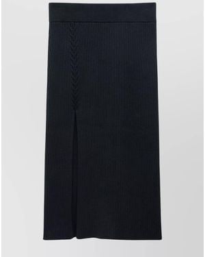 Filippa K Organic Cotton Ribbed Knit Asymmetric Mid-Length Skirt - Blue
