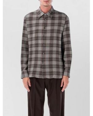 sunflower Cotton Cashmere Check Long-Sleeve Shirt - Gray