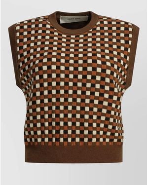 Golden Goose Roby Crew Neck Sleeveless Chequered Top - Brown