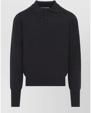 Studio Nicholson Merino Wool Fine-Knit Regular-Fit Long-Sleeve Polo Shirt - Blue