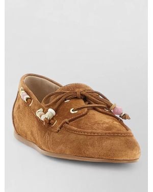 Stuart Weitzman Majorca Tinsley Suede Lace Up Moccasins - Brown
