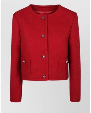 Patou Virgin Wool No Collar Box Tweed Jacket - Red