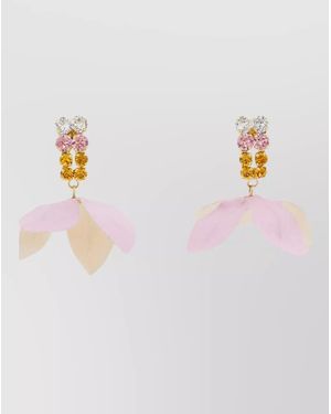 Marni Drop Earrings Floral Motif Multicoloured Stones - Pink