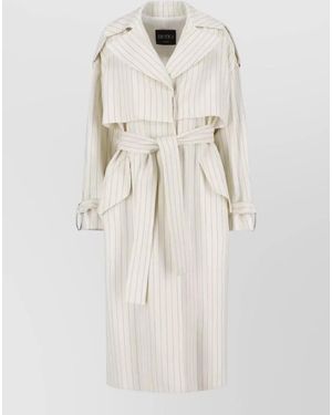 Dondup Casual Striped Coat Belted Waist Pockets - Natural