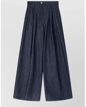 Dries Van Noten Denim Pleated Wide Leg Trousers - Blue