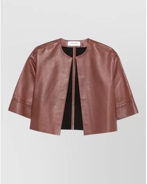 Yves Salomon Leather Cropped Jacket Laser Cut Sleeves - Multicolour