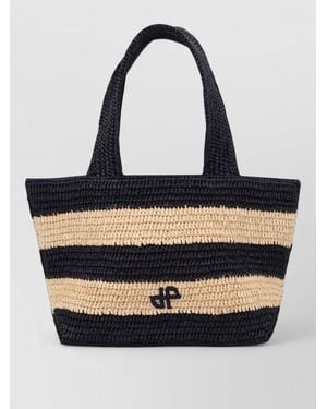 Patou Striped Tote Bag Dual Top Handles - Blue