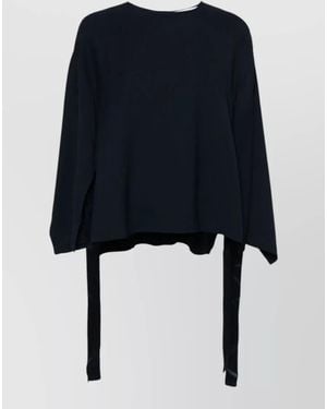 Erika Cavallini Semi Couture Cady Texture Blouse Crew Neck Wide Sleeves - Blue