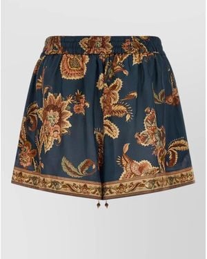 Zimmermann Silk High-Rise Wide-Leg Printed Shorts - Blue