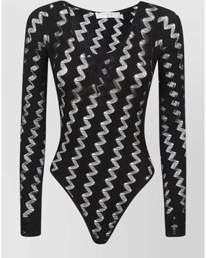 IRO Acacia Long Sleeve V Neck Sheer Zigzag - Black