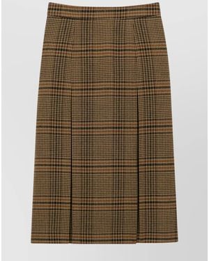 Saint Laurent Wool Prince Of Wales Pleated Midi Skirt - Green