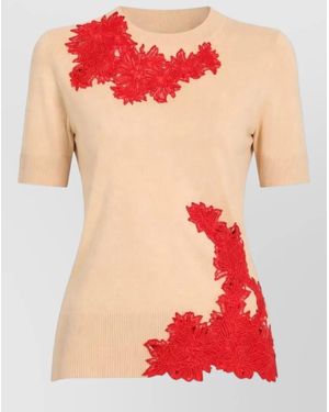 Ermanno Scervino Knit Top Floral Appliqué Round Neck - Red