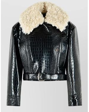 Sportmax Patent Faux Fur Coat - Black