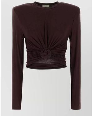 Magda Butrym Stretch Cotton Cropped Top Long Sleeves - Brown