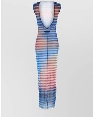 Jean Paul Gaultier Printed Tulle Maxi Dress - Blue