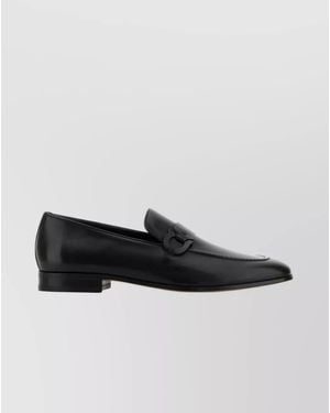 Ferragamo Leather Round Toe Loafers - Black
