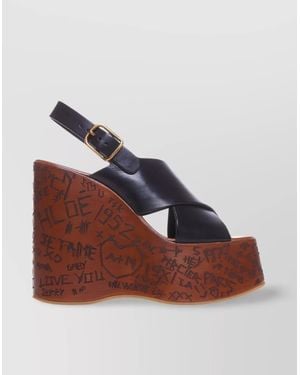 Chloé Leather Wedge Sandals - Multicolor