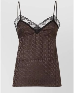 Fendi Silk Jacquard Sleeveless Sweetheart-Neck Top - Brown