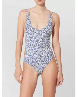 Isabel Marant Beach Swimsuit Open Back Scoop Neckline Floral - Blue