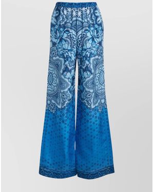 Alberta Ferretti Silk Printed Wide-Leg Trousers - Blue