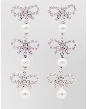 Self-Portrait Crystal-Embellished Pearl Drop Earrings - White