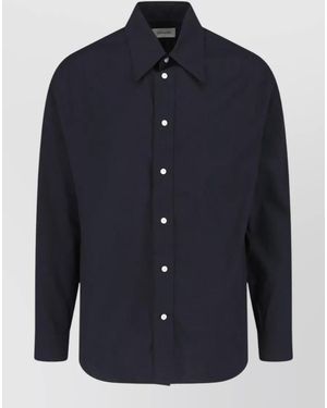 Lemaire Long Sleeve Shirt Curved Hem Pointed Collar - Blue