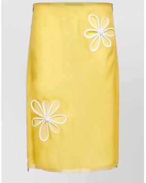 Fendi Silk Skirt Floral Appliqué Knee Length - Yellow