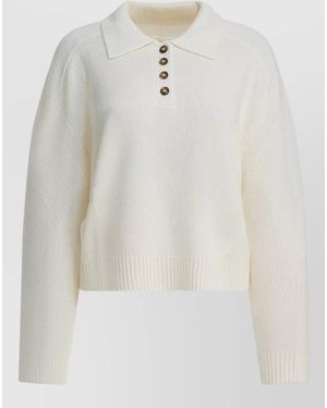 Loulou de Saison Knit Top Long Sleeves Ribbed Cuffs Hem - White