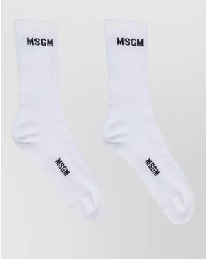 MSGM Ribbed Logo Socks Featuring Jacquard Detail - White