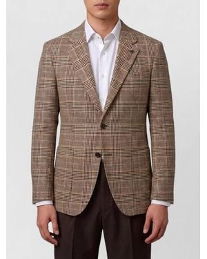 Lardini Cashmere Virgin Wool Checked Single-Breasted Suit Jacket - Brown