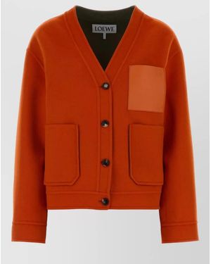 Loewe Wool Blend Cardigan Long Sleeves Pockets - Orange