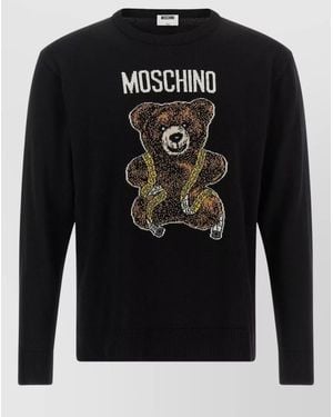 Moschino Bear Motif Crew Neck Knit Top - Black