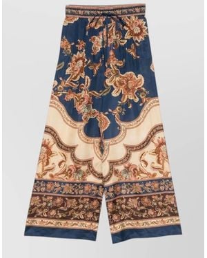Zimmermann Silk Printed Mid-Rise Wide-Leg Trousers - Blue
