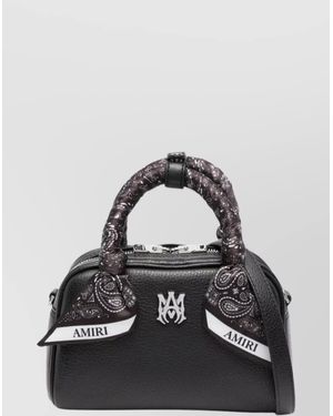 Amiri Mini Calfskin Bowling Bag With Paisley Print Scarf - Black