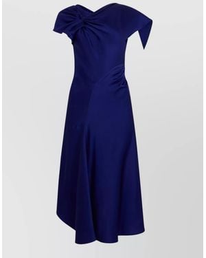 Victoria Beckham Asymmetric One Shoulder Dress Side Knot - Blue