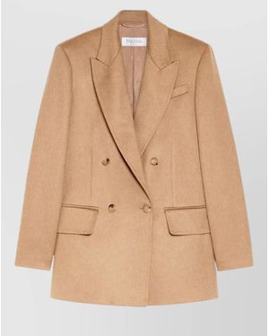 Max Mara Tailored Double Breasted Jacket Notch Lapels - Natural
