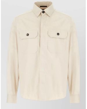 ZEGNA Cotton Jacket Straight Cut Cuff Buttons Collar - Natural