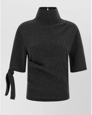 Jacquemus Cashmere-Blend Fiocco Asymmetric Draped Short-Sleeve Knitted Top - Black