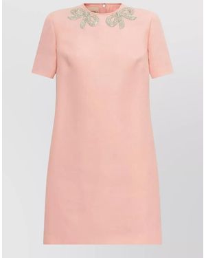 Valentino Mini Dress Fitted Silhouette Embellished Neckline - Pink