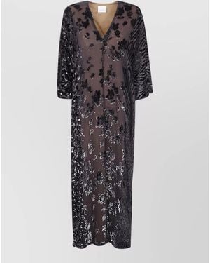 Pierre Louis Mascia Patchwork Beach Dress Floral Sheer Midi - Black