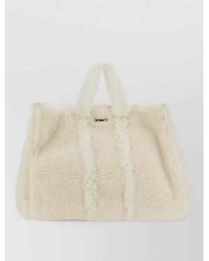 Sunnei Shearling Tote Bag Adjustable Strap Handles - Natural