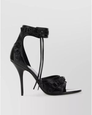 Balenciaga Cagole Leather Sandals Embossed Design - Black