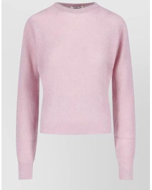 AURALEE Crew Neck Long Sleeve Ribbed Soft Top - Pink