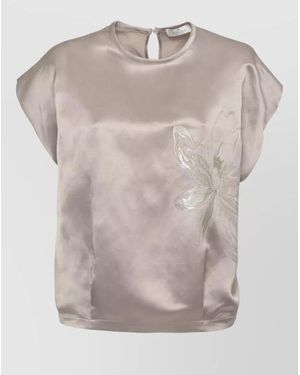 Panicale Satin Blouse And Pants Embroidery Detail - Natural